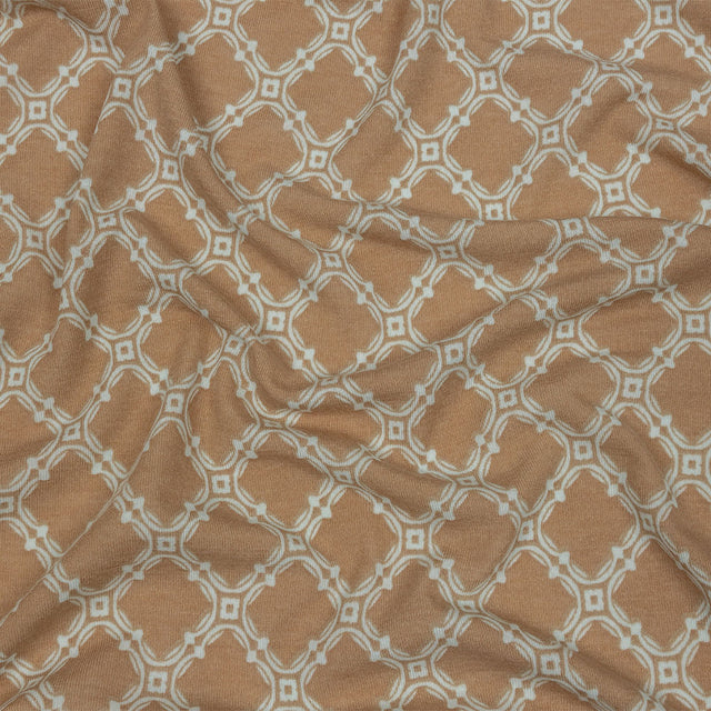 Beige and Pale Mint Decorative Lattice Polyester and Rayon Jersey