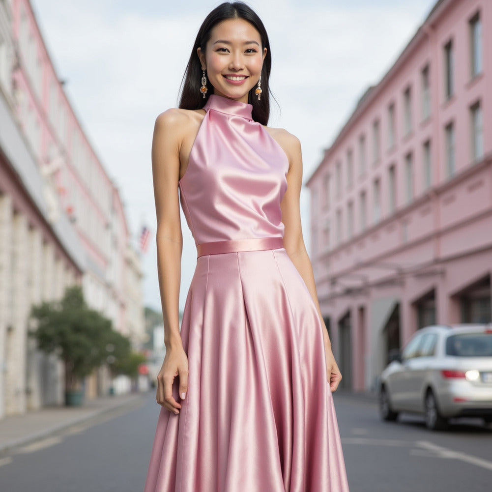 Sustainable Viscose Fluid Satin - Pink - Mood Exclusive Elliana Collection - Editorial