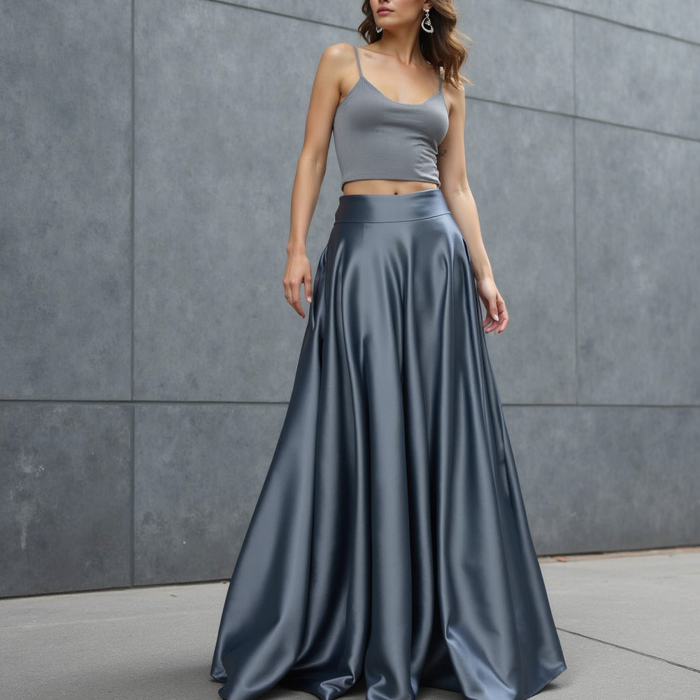 Sustainable Viscose Fluid Satin - Petrol - Mood Exclusive Elliana Collection - Editorial