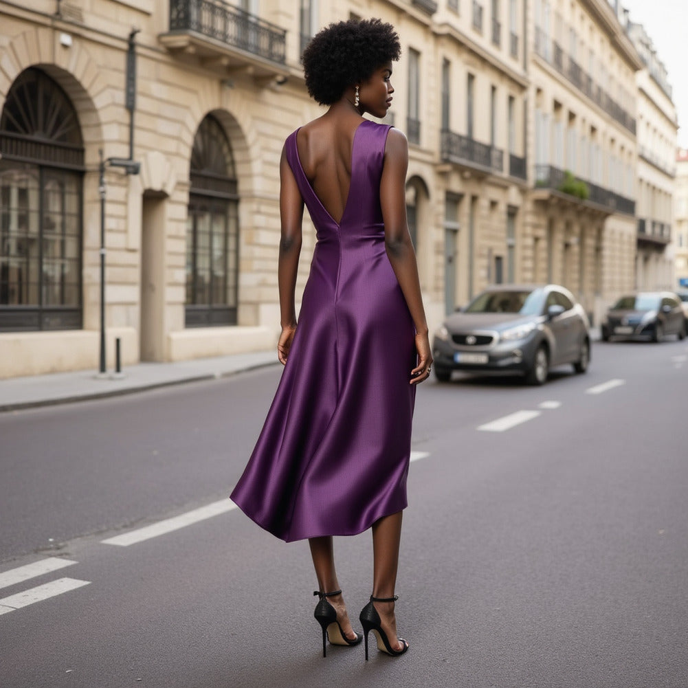 Sustainable Viscose Fluid Satin - Plum - Mood Exclusive Elliana Collection - Editorial