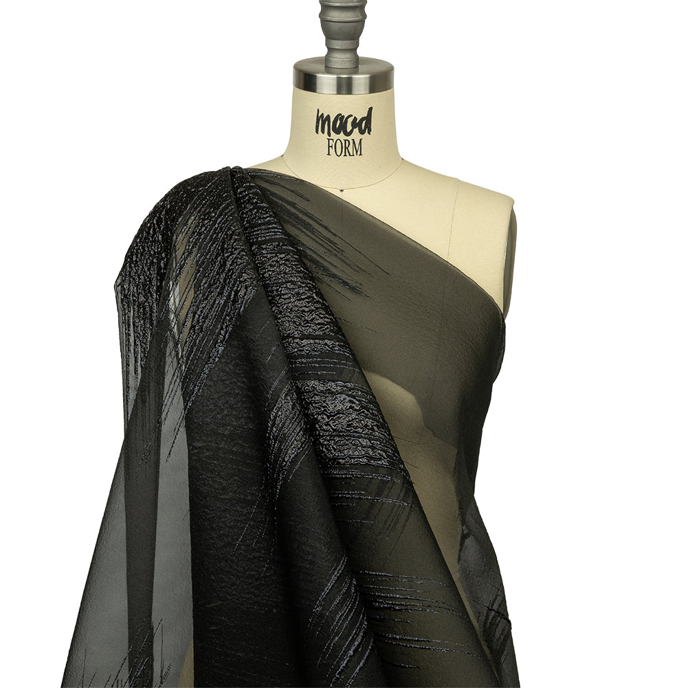 Metallic Black Sleek Streaks Luxury Burnout Brocade - Drape