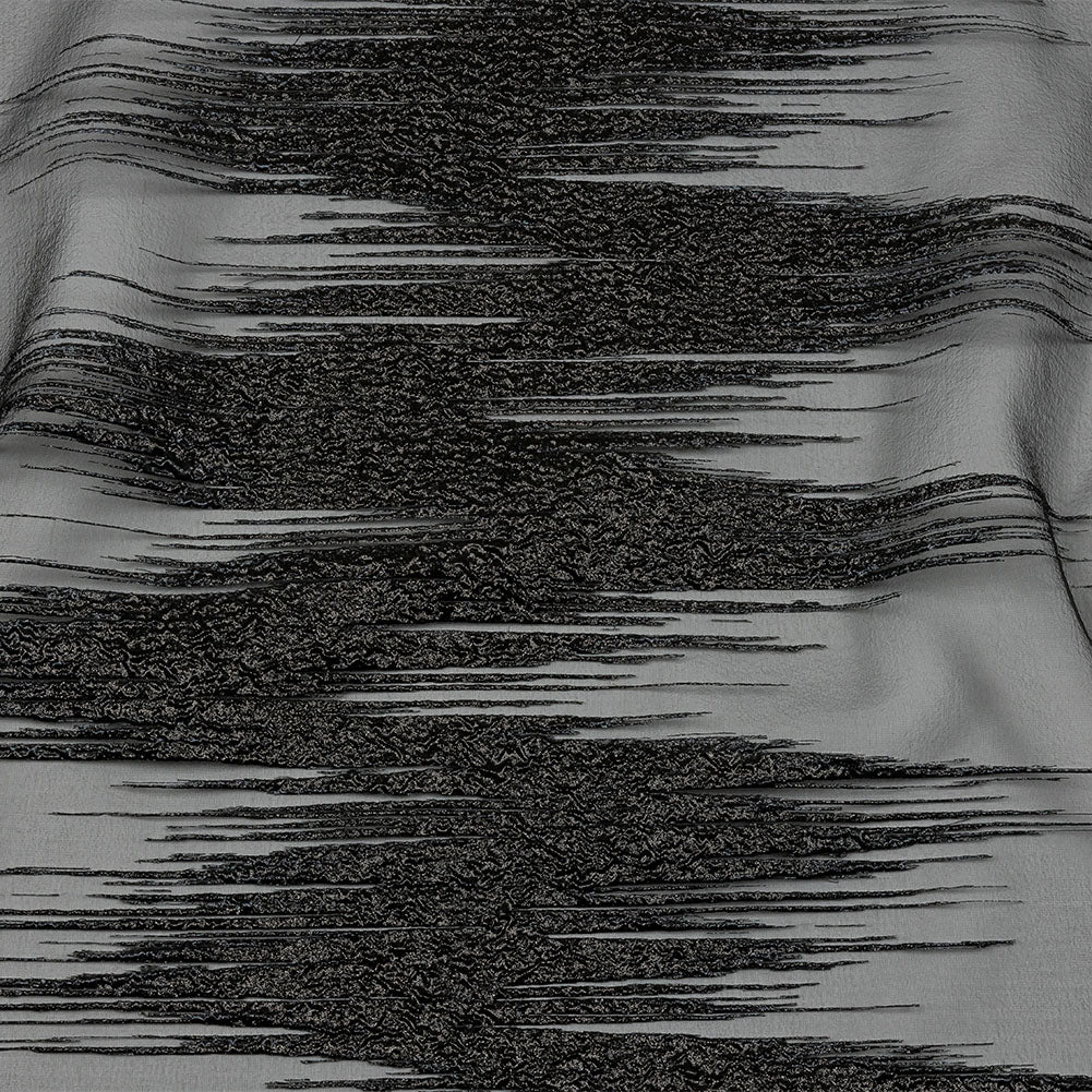 Metallic Black Sleek Streaks Luxury Burnout Brocade