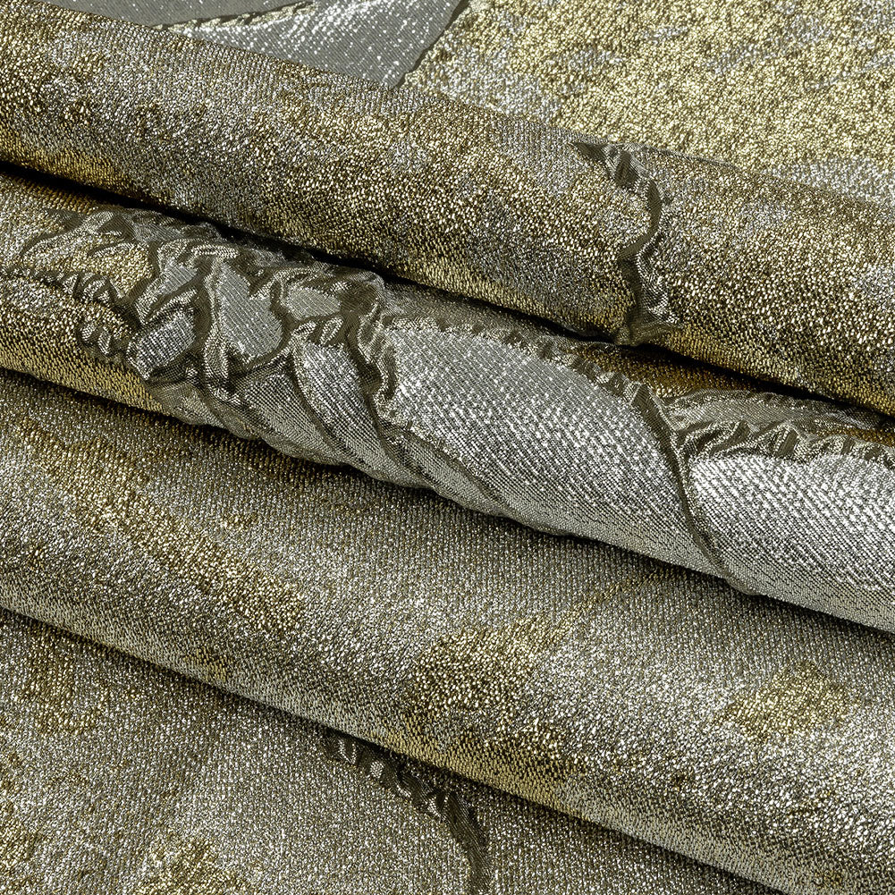 Metallic Silver and Gold Mottled Floral Luxury Brocade - Folded