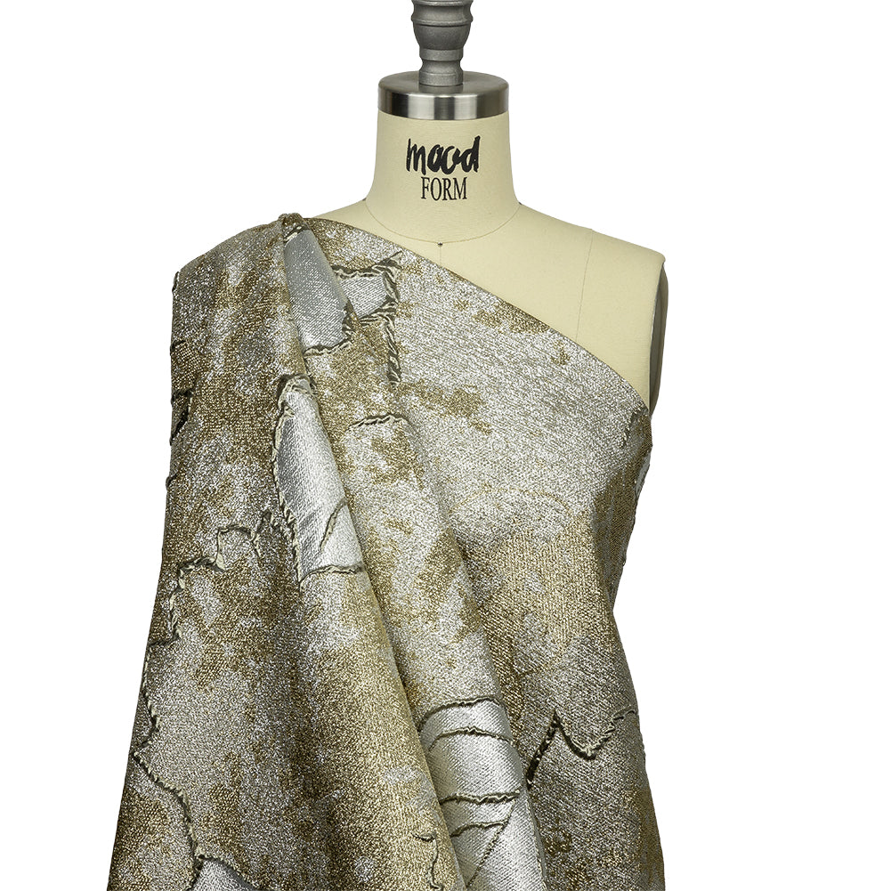Metallic Silver and Gold Mottled Floral Luxury Brocade - Drape