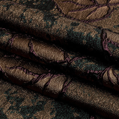 Metallic Forest, Bronze and Burgundy Mottled Floral Luxury Brocade