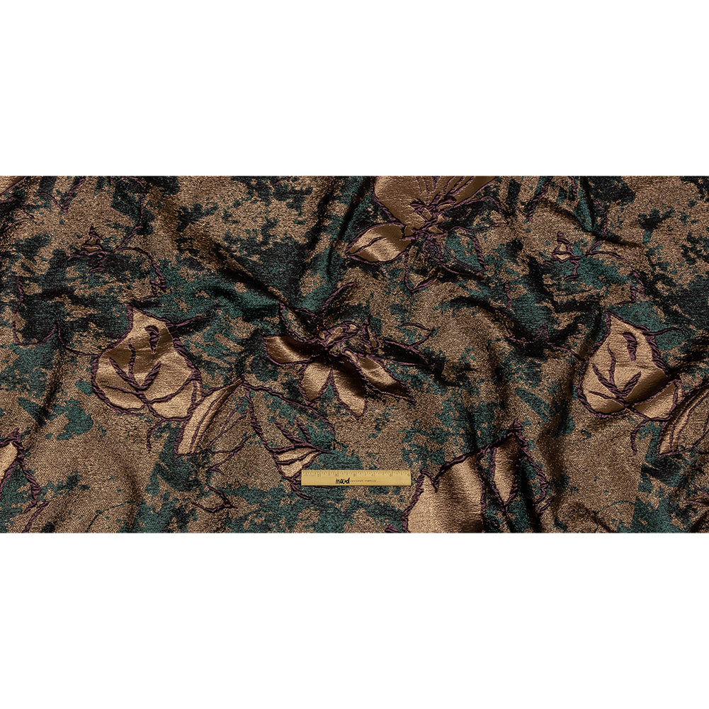 Metallic Forest, Bronze and Burgundy Mottled Floral Luxury Brocade - Full