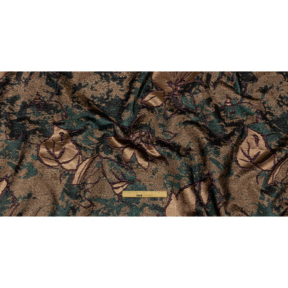 Metallic Forest, Bronze and Burgundy Mottled Floral Luxury Brocade