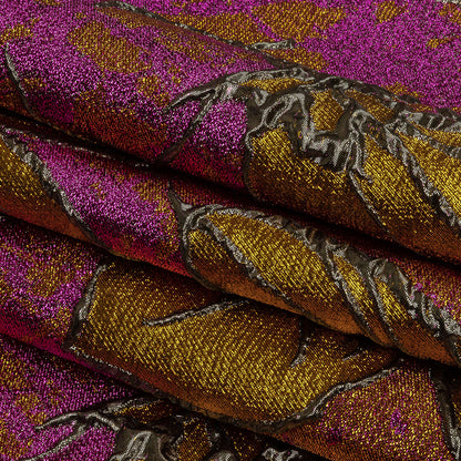 Metallic Sage, Golden Yellow and Magenta Mottled Floral Luxury Brocade