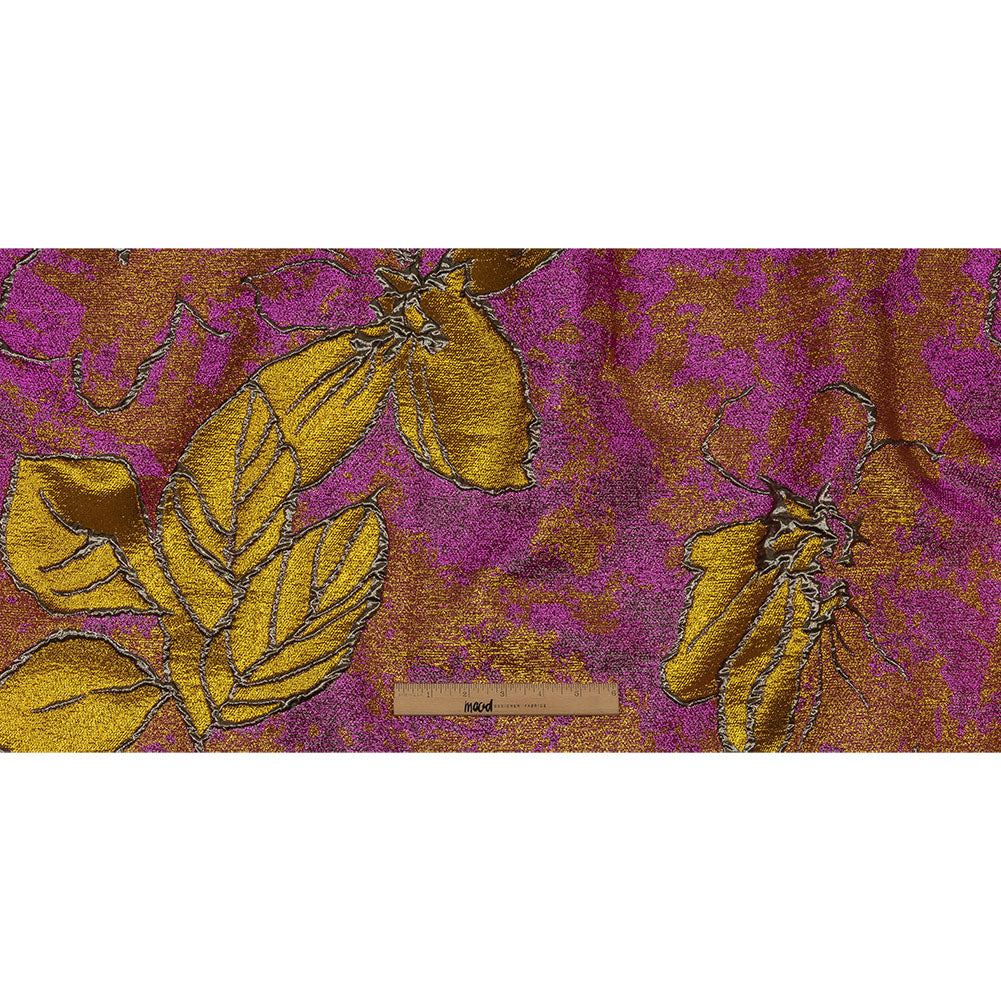Metallic Sage, Golden Yellow and Magenta Mottled Floral Luxury Brocade - Full