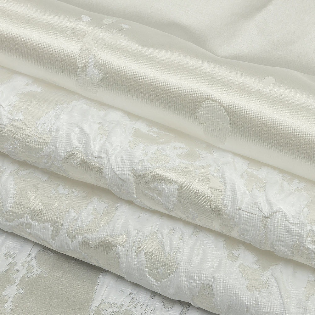 Metallic White Abstract Border Luxury Brocade - Folded