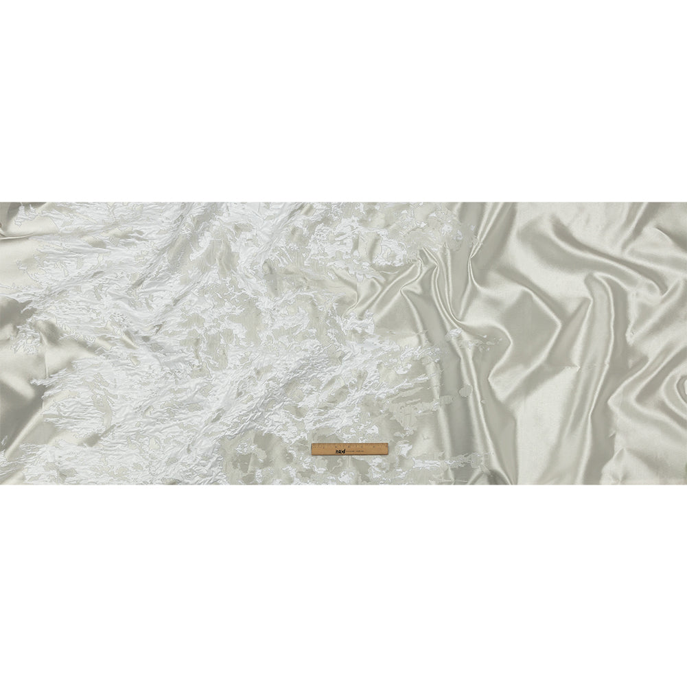 Metallic White Abstract Border Luxury Brocade - Full