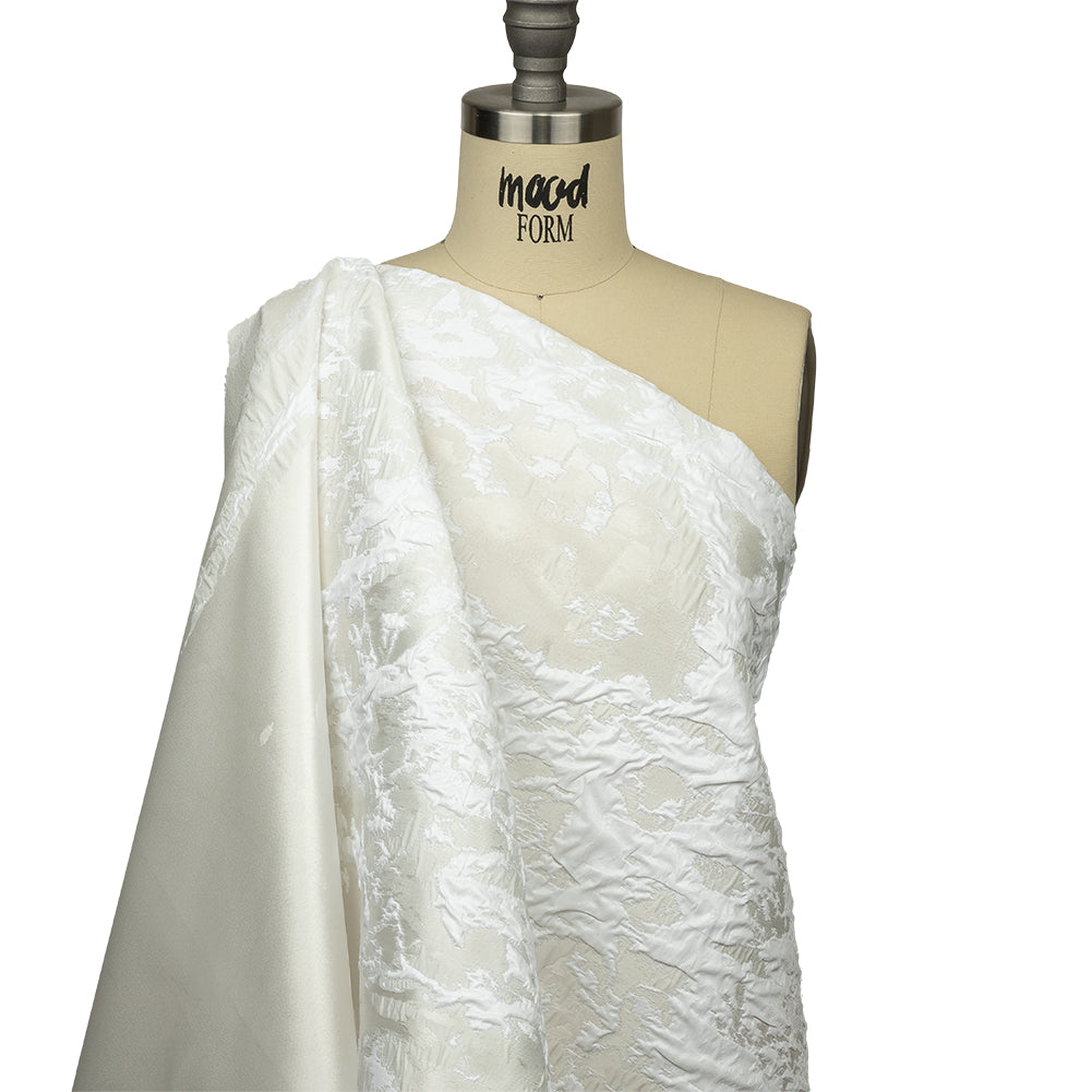 Metallic White Abstract Border Luxury Brocade - Drape