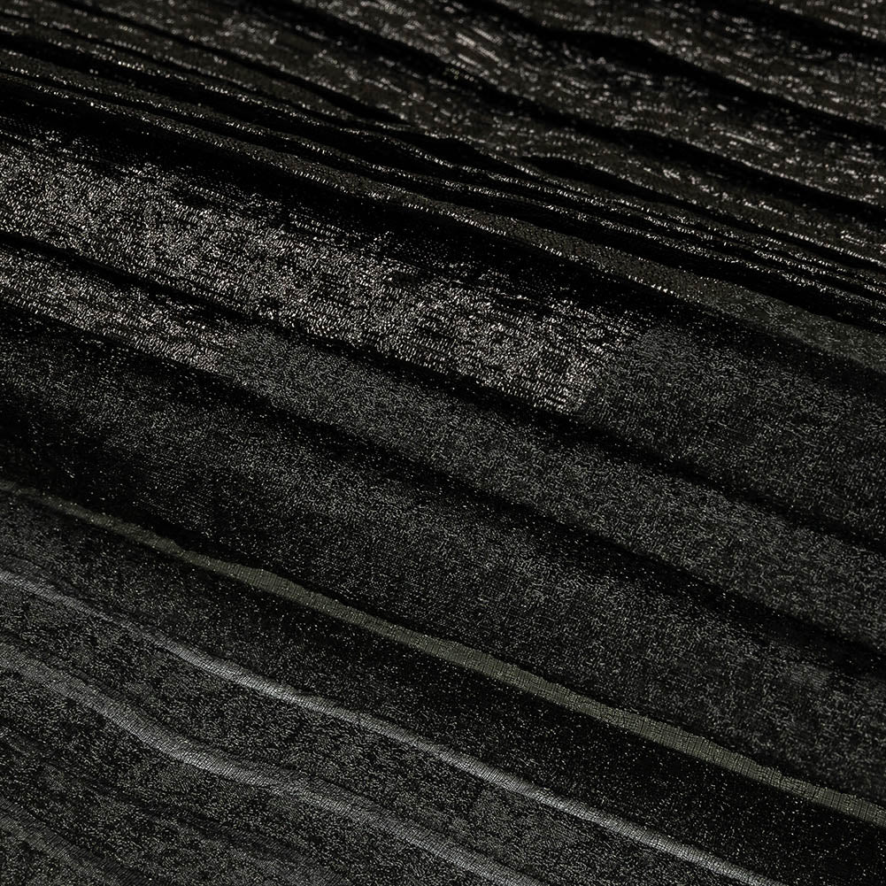 Metallic Black Diagonal Waves Pleated Luxury Burnout Brocade - Folded