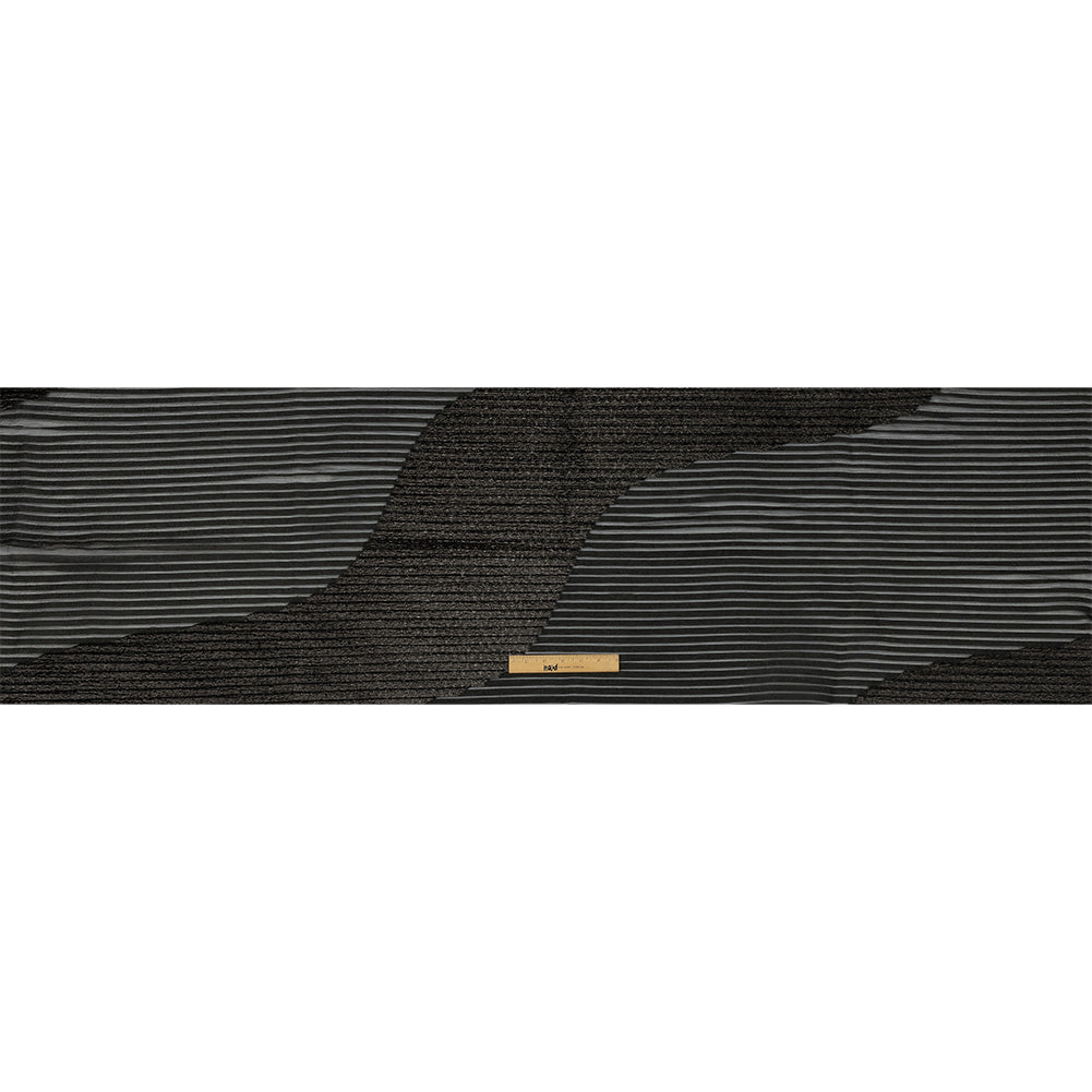 Metallic Black Diagonal Waves Pleated Luxury Burnout Brocade - Full