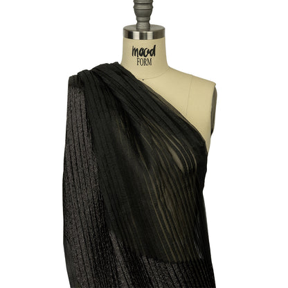Metallic Black Diagonal Waves Pleated Luxury Burnout Brocade