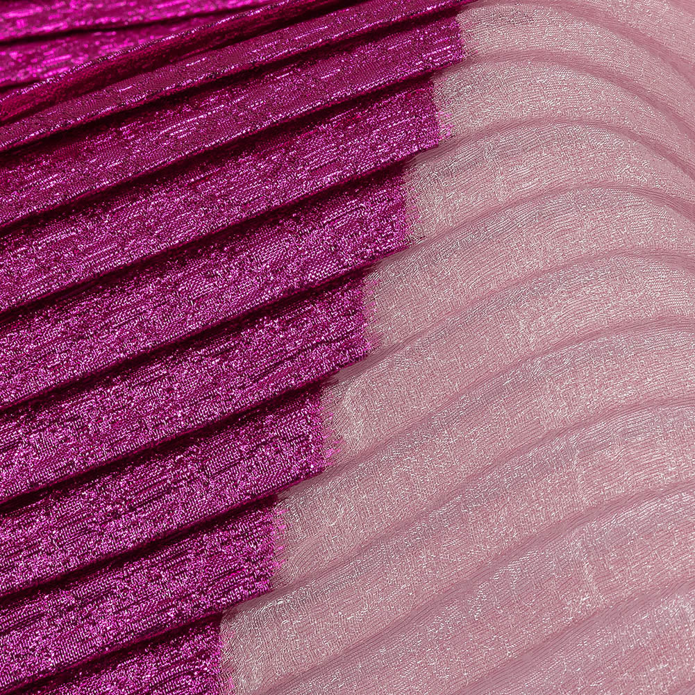 Metallic Magenta Waves Pleated Luxury Burnout Brocade - Detail