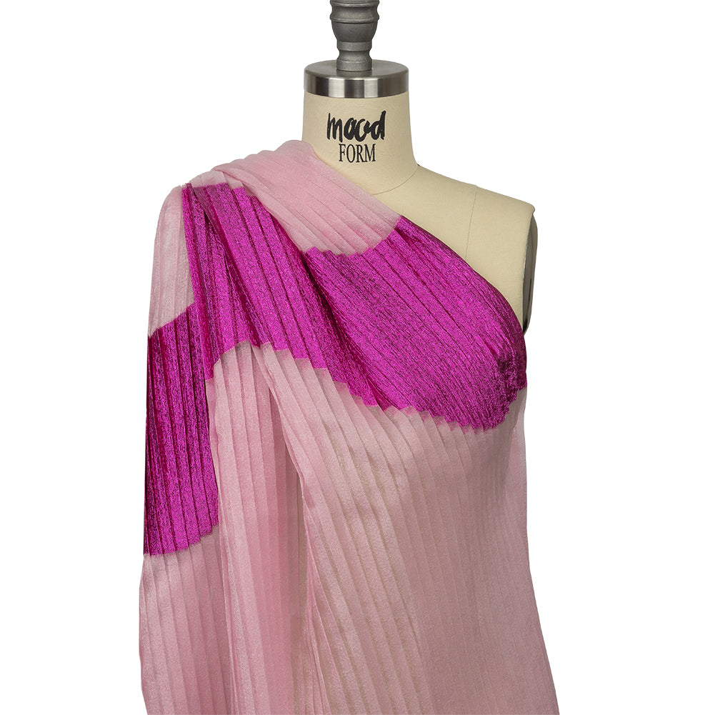 Metallic Magenta Waves Pleated Luxury Burnout Brocade - Drape
