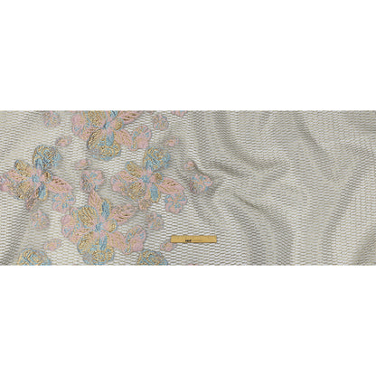 Metallic Bright Gold, Pink-a-boo and Bonnie Blue Florals and Latticework Sheer Luxury Brocade