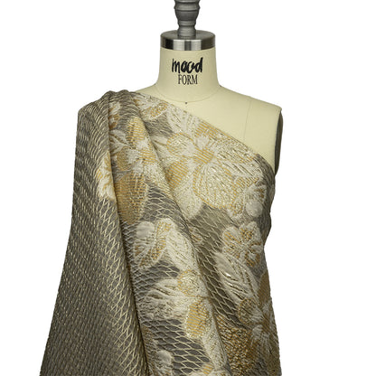 Metallic Golden Fleece and Beige Florals and Latticework Sheer Luxury Brocade