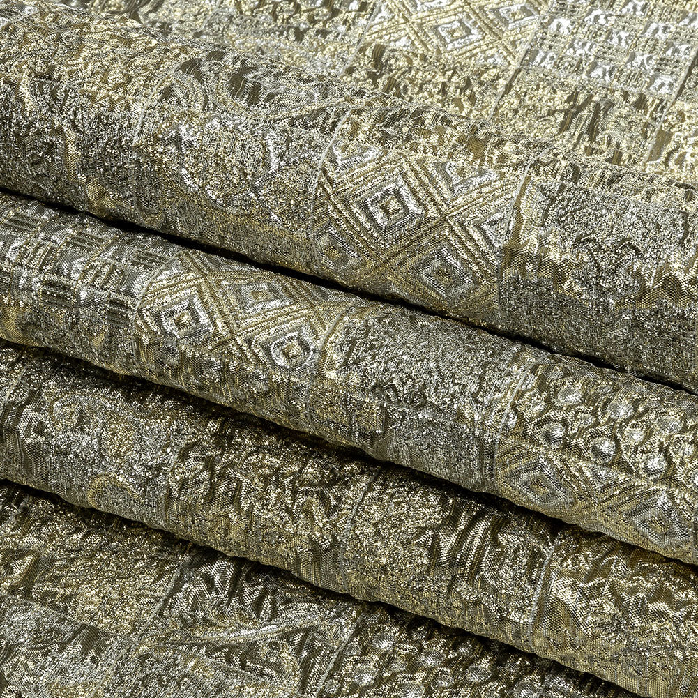 Metallic Silver Plate and GoldFinch Patchwork Luxury Brocade - Folded