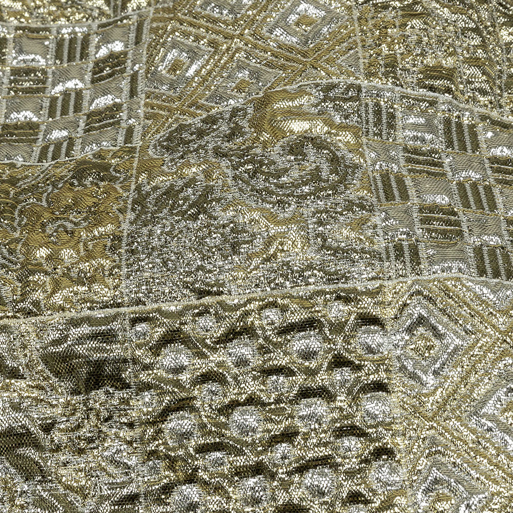 Metallic Silver Plate and GoldFinch Patchwork Luxury Brocade - Detail