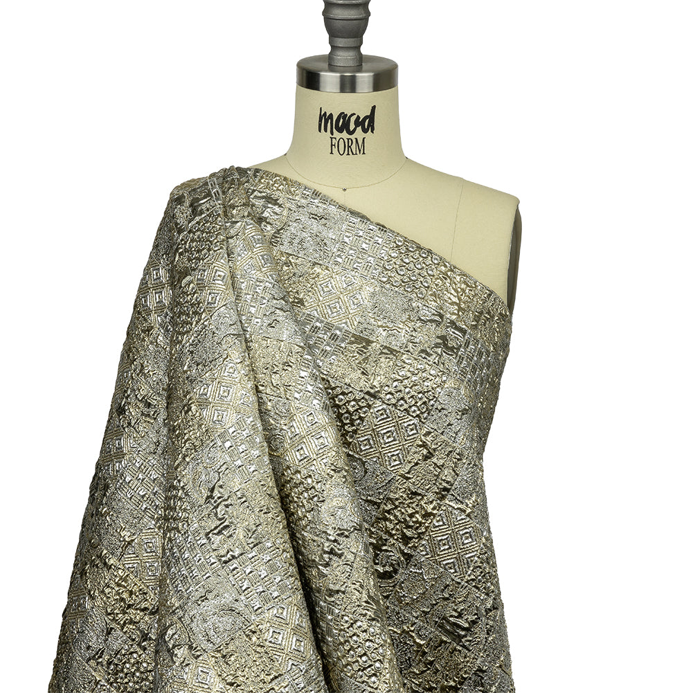 Metallic Silver Plate and GoldFinch Patchwork Luxury Brocade - Drape
