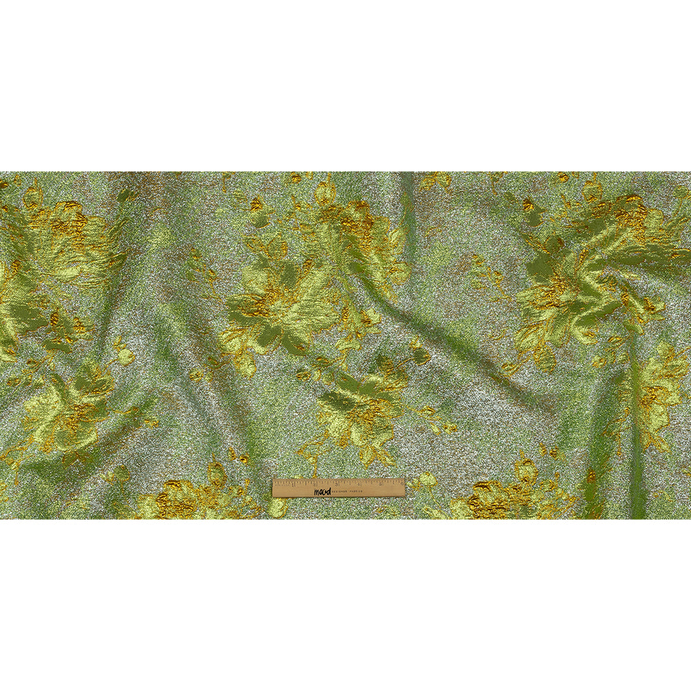 Metallic Aqua, Lime and Solar flare Crackled Floral Luxury Brocade - Full