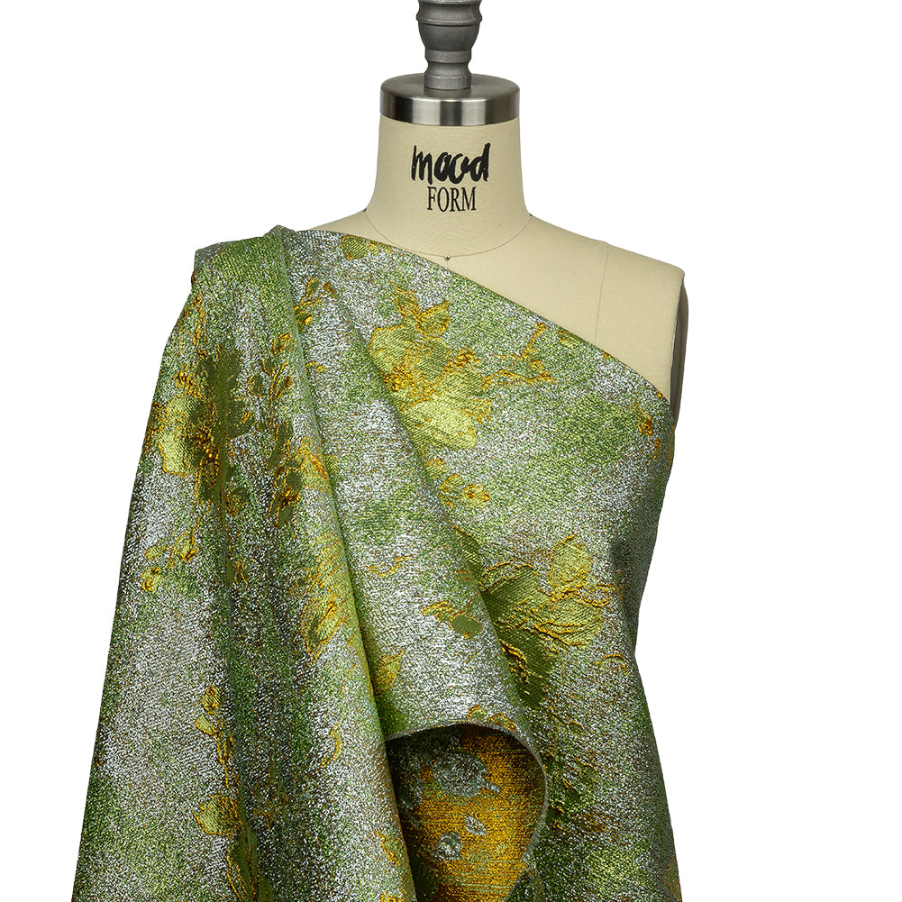 Metallic Aqua, Lime and Solar flare Crackled Floral Luxury Brocade - Drape