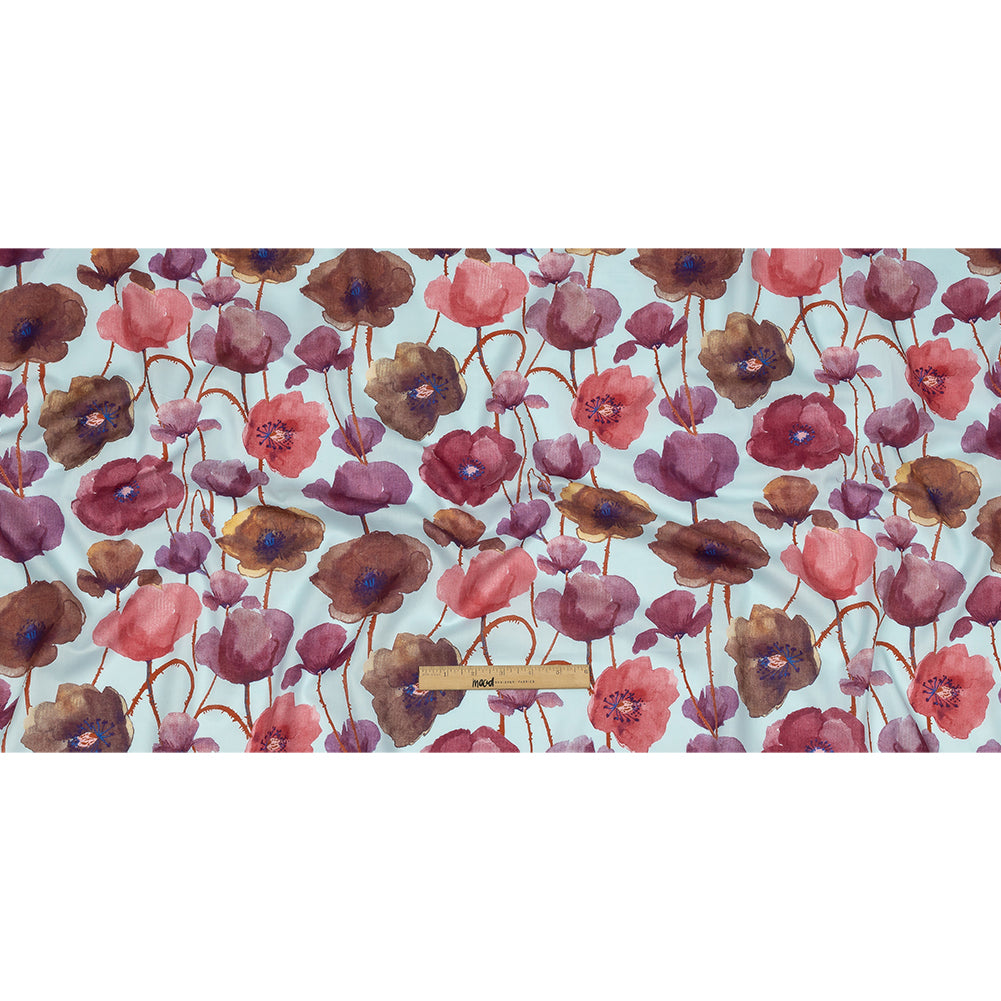 Pink, Purple and Sky Painterly Blooms Cotton Lawn - Full