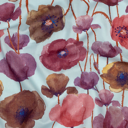 Pink, Purple and Sky Painterly Blooms Cotton Lawn