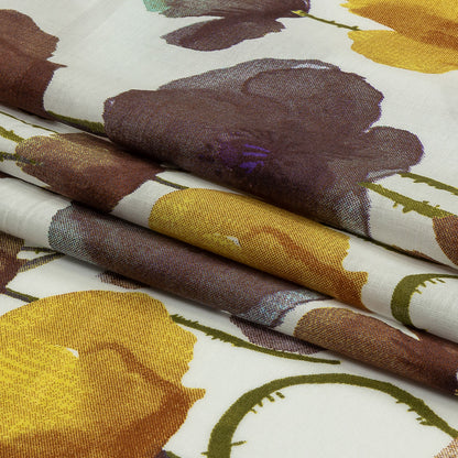 Brown, Olive and Ochre Painterly Blooms Cotton Lawn