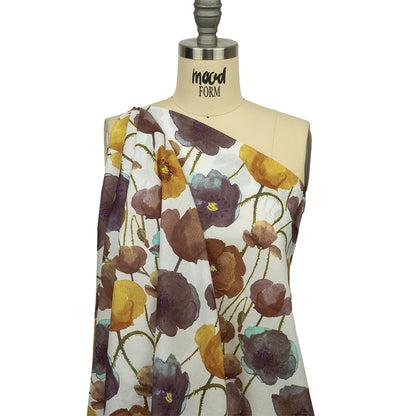 Brown, Olive and Ochre Painterly Blooms Cotton Lawn