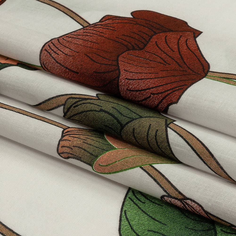 Red, Green and Brown Big Poppies Cotton Lawn - Folded