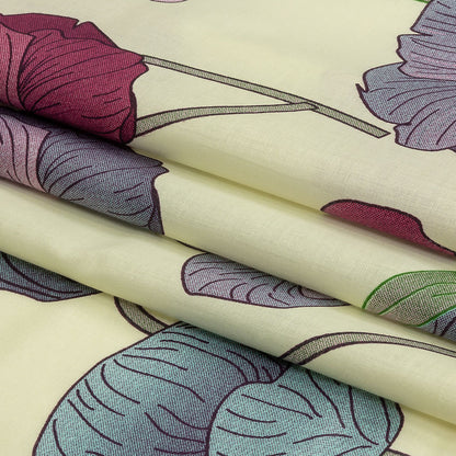 Fuchsia, Baby Blue and Pale Yellow Big Poppies Cotton Lawn