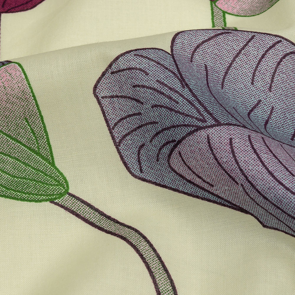 Fuchsia, Baby Blue and Pale Yellow Big Poppies Cotton Lawn - Detail