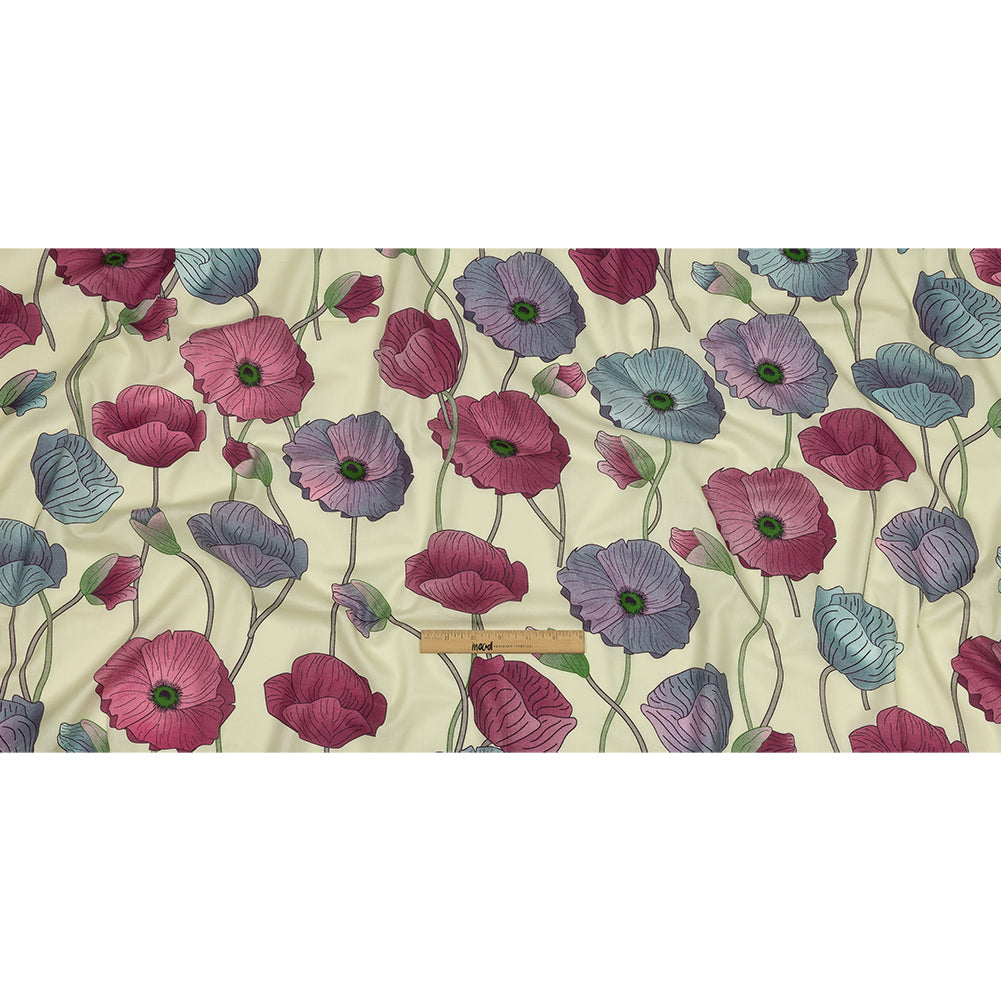 Fuchsia, Baby Blue and Pale Yellow Big Poppies Cotton Lawn - Full