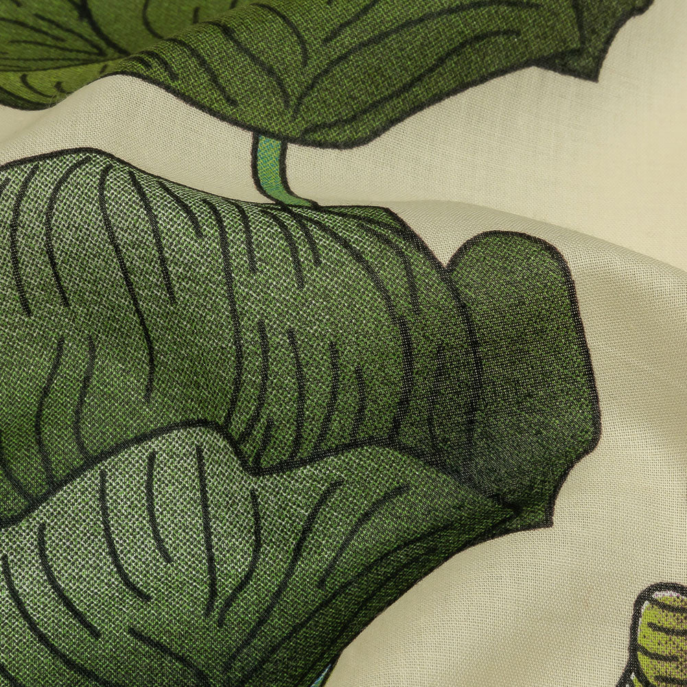 Beige, Green and Plum Big Poppies Cotton Lawn - Detail