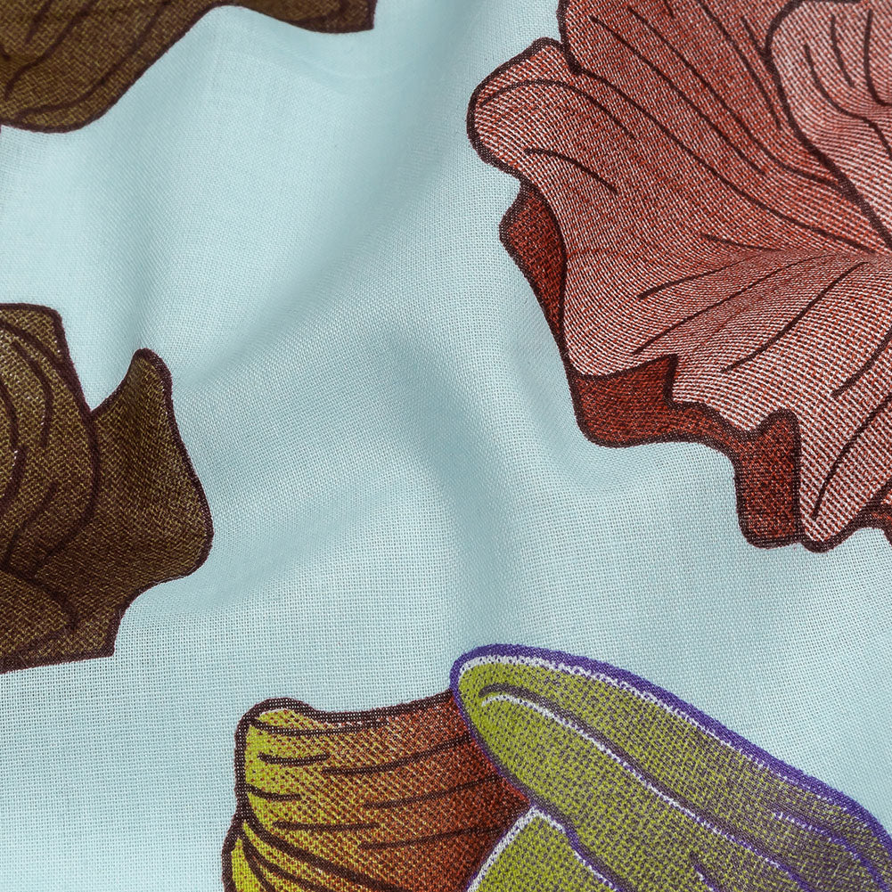 Sky, Olive and Red Big Poppies Cotton Lawn - Detail