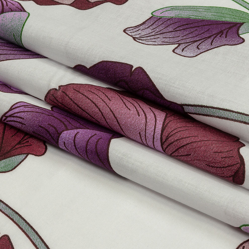Magenta, Purple and Gray Green Big Poppies Cotton Lawn - Folded