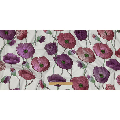 Magenta, Purple and Gray Green Big Poppies Cotton Lawn