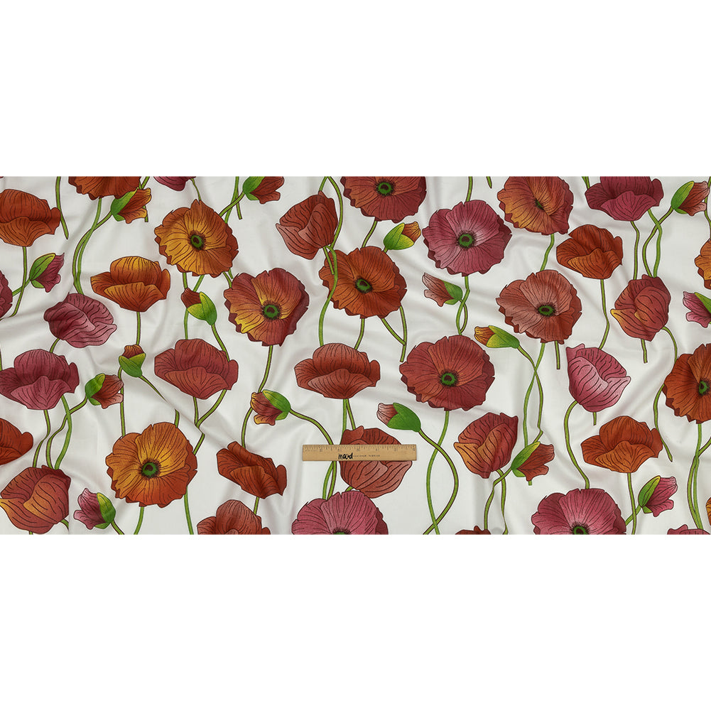 Red, Orange and Green Big Poppies Cotton Lawn - Full