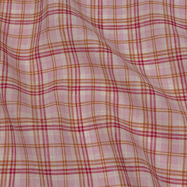 Pink, Orange and Cream Plaid Lightweight Linen Woven