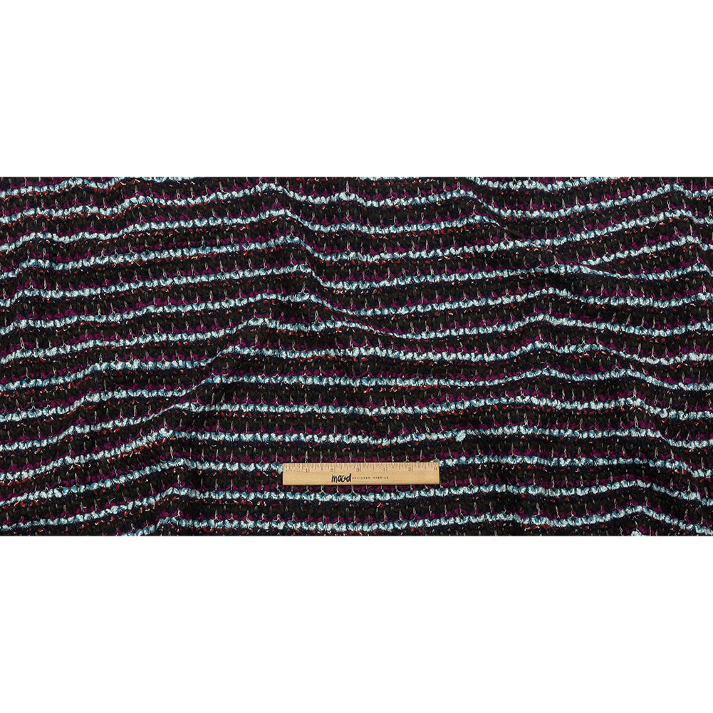 Navy, Sky Blue and Red Violet Striped Boucle Chunky Wool Sweater Knit Full