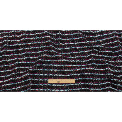 Navy, Sky Blue and Red Violet Striped Boucle Chunky Wool Sweater Knit Full