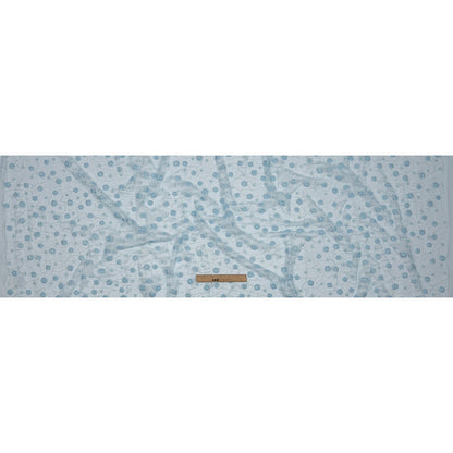 3D Puffy Glitter Tulle - Baby Blue and White Flowers and Geometric Stems