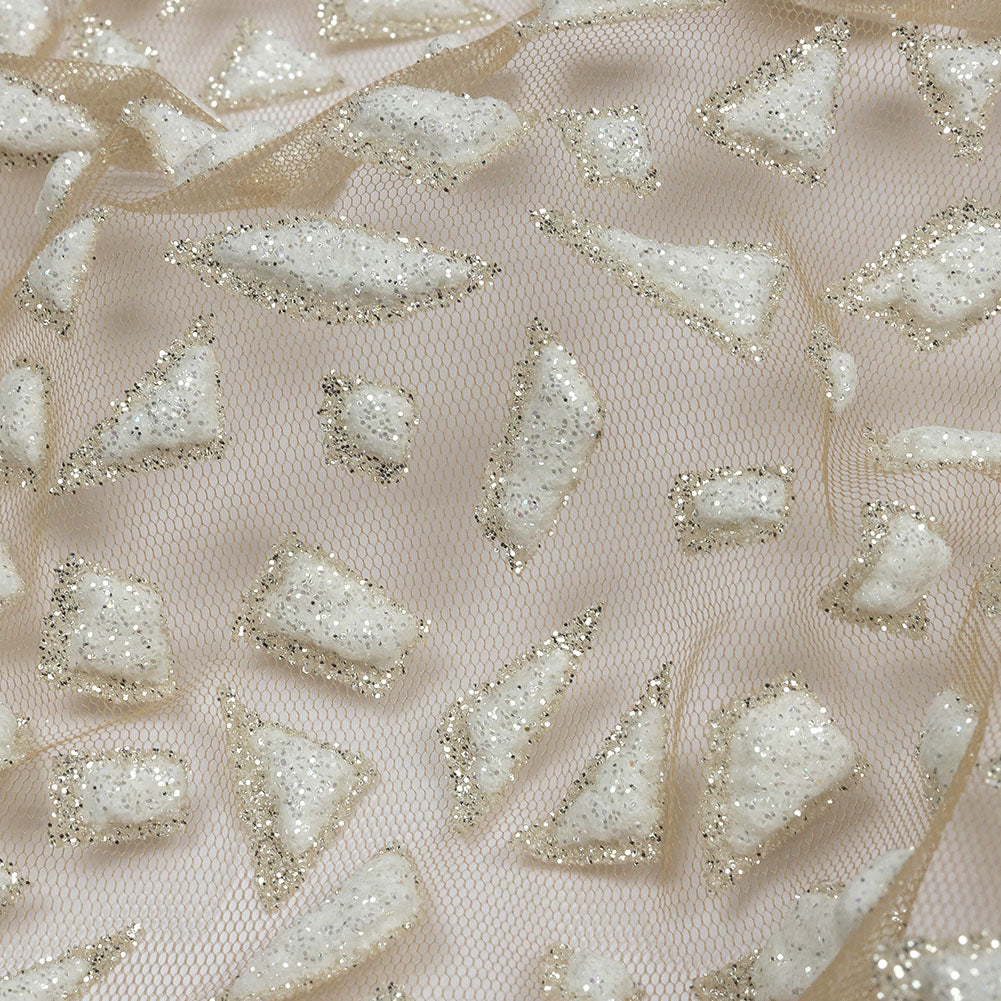 3D Puffy Glitter Tulle - Caramel and White Geometric Gradient - Detail