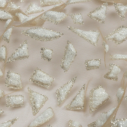 3D Puffy Glitter Tulle - Caramel and White Geometric Gradient