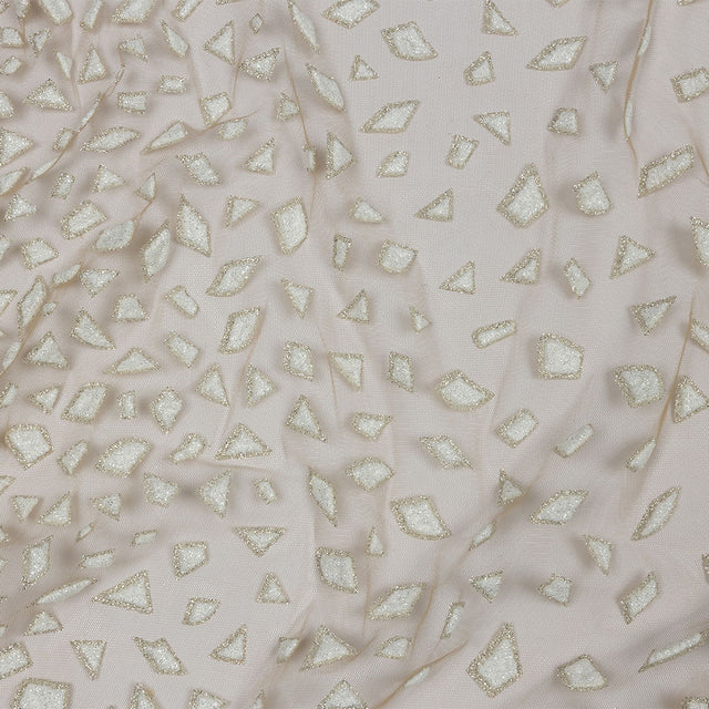 3D Puffy Glitter Tulle - Caramel and White Geometric Gradient