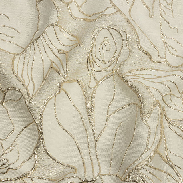 Metallic Gold and Beige Outlined Florals Luxury Brocade