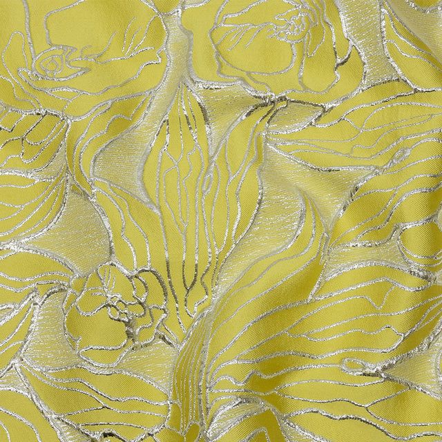 Metallic Silver and Sunshine Outlined Florals Luxury Brocade